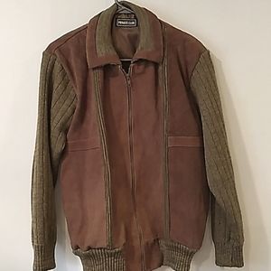 Vintage grandpacore leather suede and knit patchwork full zip jacket / coat